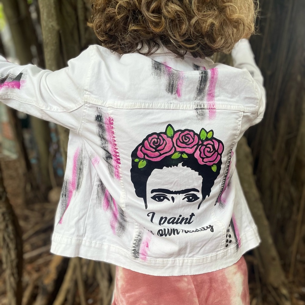 Hand painted white jean jacket